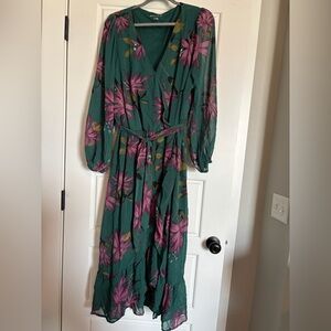 Ava & Viv Green and Pink Floral Long Sleeve Dress